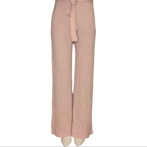 Fashion Nova Pants - Fashion Nova Dusty Pink Belted Knit Wide Leg Trouser